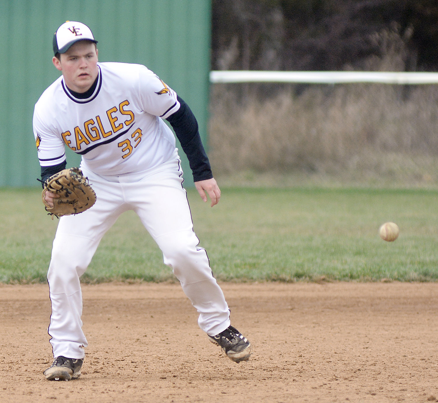 Landon Kloeppel watches a ground ball into his glove during infield warm up from earlier in the season at the Stoutland Tournament. Vienna is scheduled to play a doubleheader today (Wednesday) against Cuba at 4:30 p.m., and Missouri Military Academy (MMA) at 6:30 p.m. Senior night will be held between the two games at Vienna City Park.